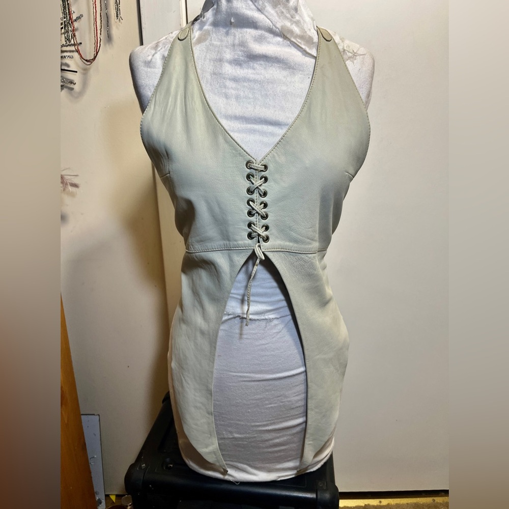 Soft leather Cream Lace-Up Women's Top